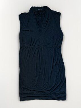 Theory Black Ruched Vneck Jersey Knit Sleeveless Dress Women's Size Medium